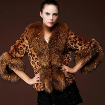 Inverno Imitação Fox Pêlo Curto Feminino Slim Nove manga estampa de Leopardo Faux Fur Casaco Quente Senhoras Moda Jaqueta