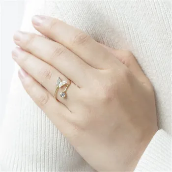 Moda bonito conjunto broca pequena borboleta anel anular anéis para as mulheres e cor