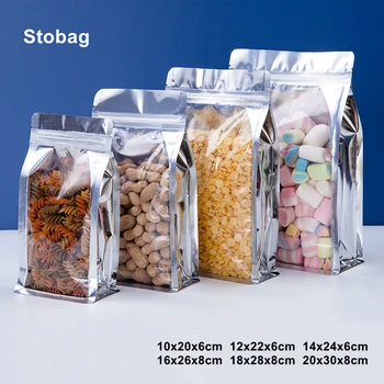 StoBag 50pcs Embalagem de Alimentos, Sacos Ziplock Folha de Alumínio Transparente Stand Up Selados para o Chá de Castanhas Doces de Armazenamento de Bolsas Reutilizáveis