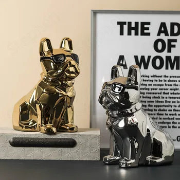 Dourado Cerâmica Bulldog Francês Caixas De Tecido Europeu Moderno Óculos De Sol Animal Cão Enfeites De Mesa De Café, Área De Trabalho Guardanapo Titular